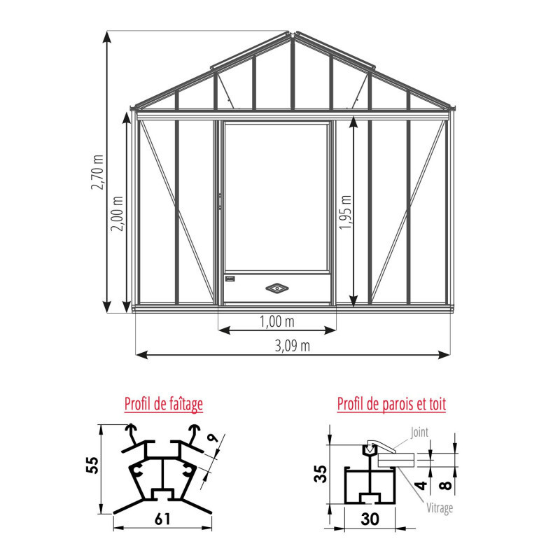 Plan Serre LUXIA Rétro Largeur 3.09 m
