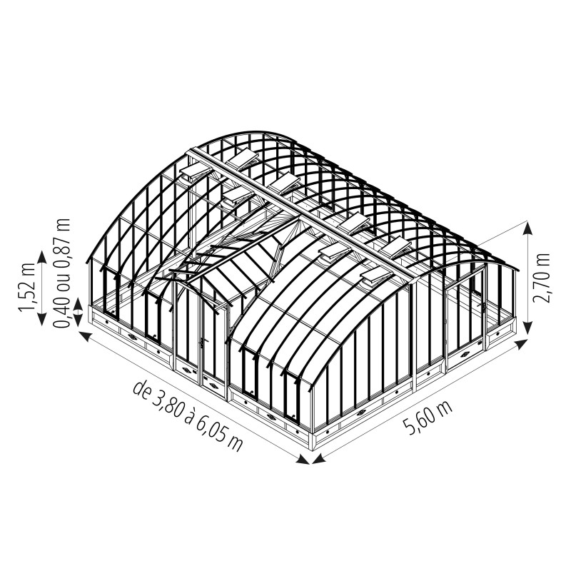 Glashaus AMBOISE Breite 5,60 m mit Aluminiumsockel