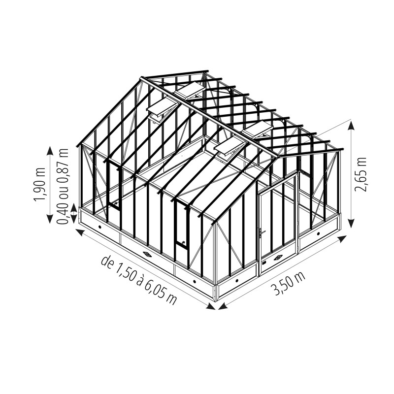 Glashaus CLASSIQUE Breite 3,50 m mit Aluminiumsockel