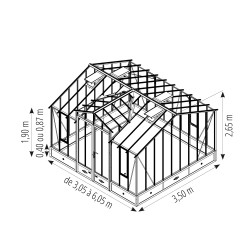 Glashaus CLASSIQUE Breite 3,50 m mit Dachgauben und Aluminiumsockel