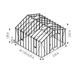 Glashaus AUTHENTIQUE Breite 3,50 m mit Aluminium-Fundamentrahmen