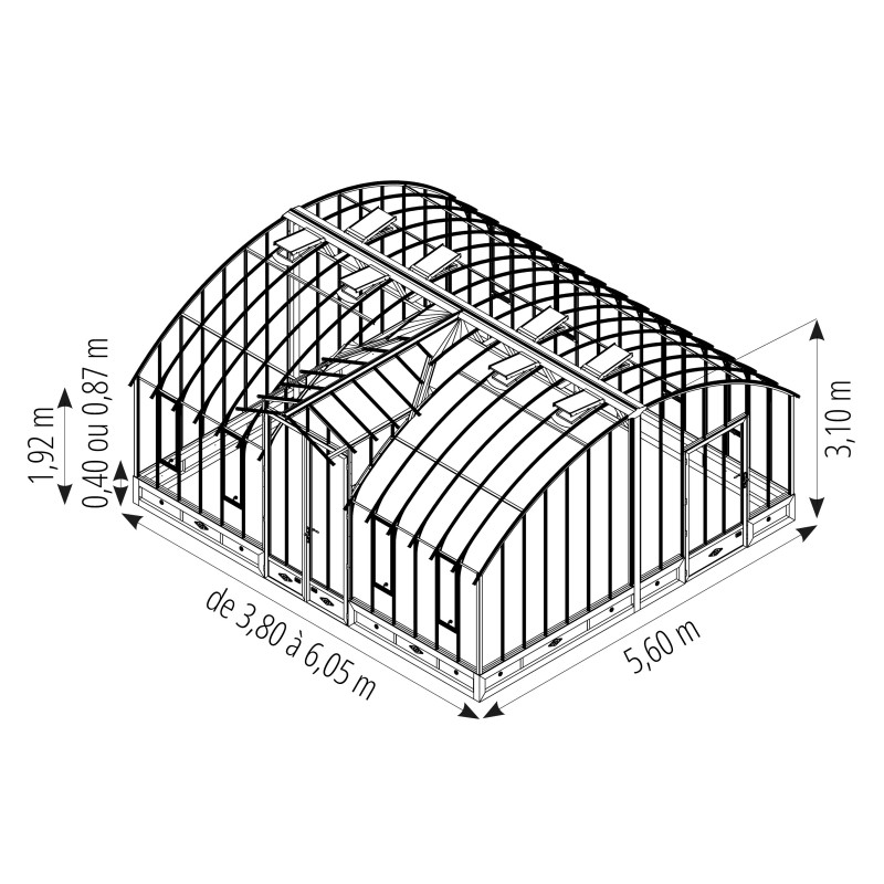 Glashaus AMBOISE Breite 5,60 m mit Mauersockel