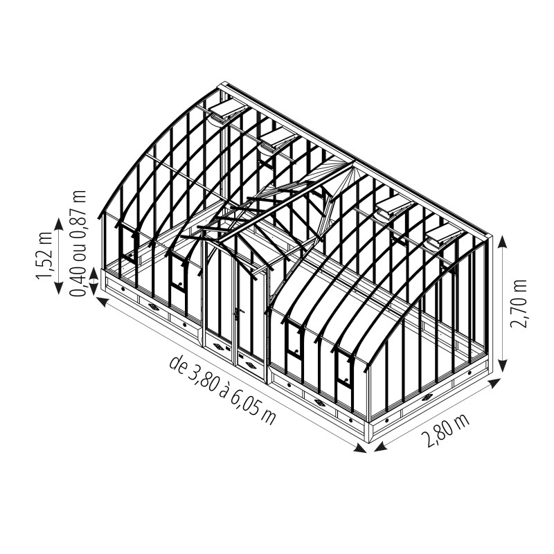 Glashaus MIRABEAU Breite 2,80 m mit Mauersockel