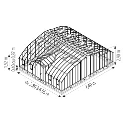 Glashaus AMBOISE Breite 7,40m mit Mauersockel