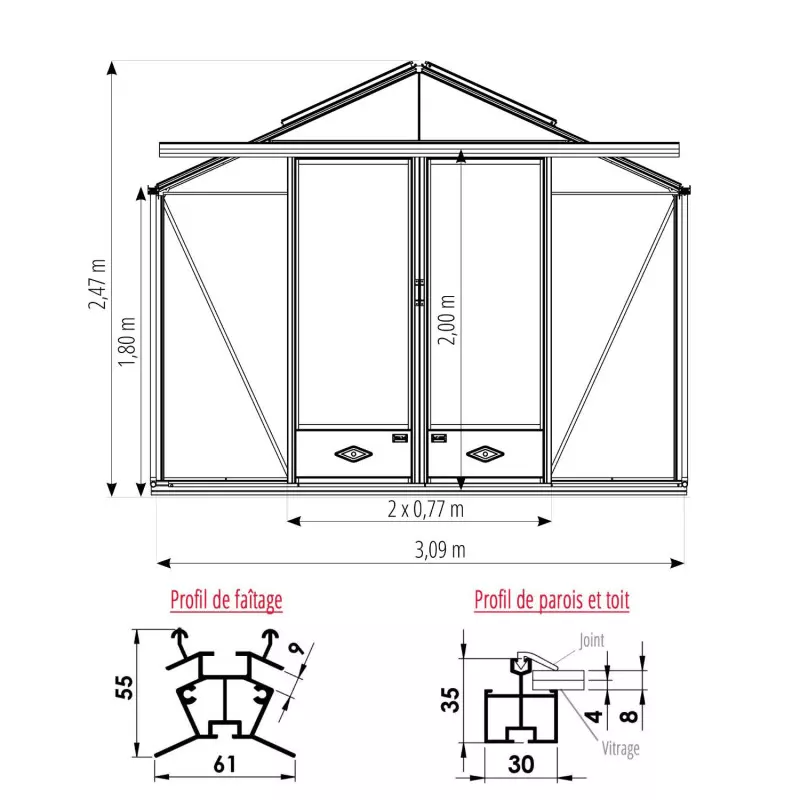 Gewächshaus ESSENTIA Breite 3,09 m