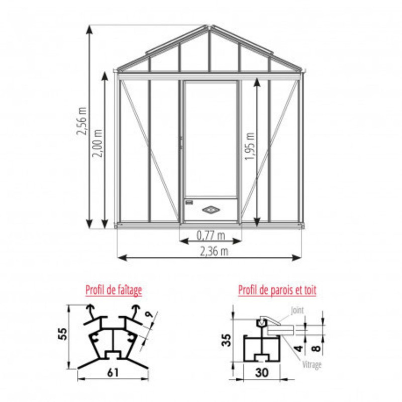 Gewächshaus LUXIA Retro Breite 2,36 m