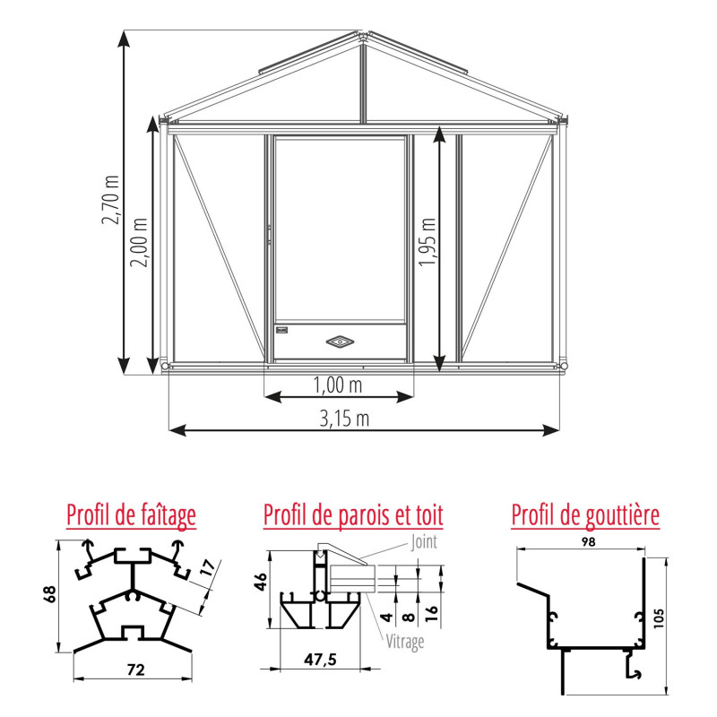 Gewächshaus SUPRA Breite 3,15 m