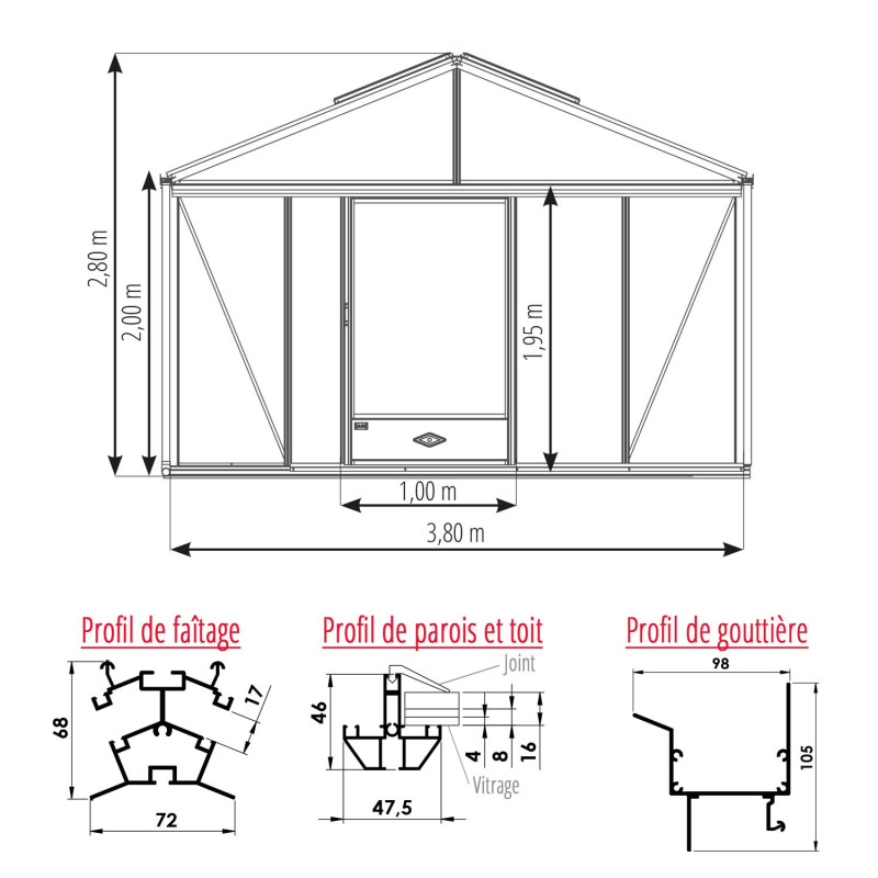 Gewächshaus SUPRA Breite 3,80 m