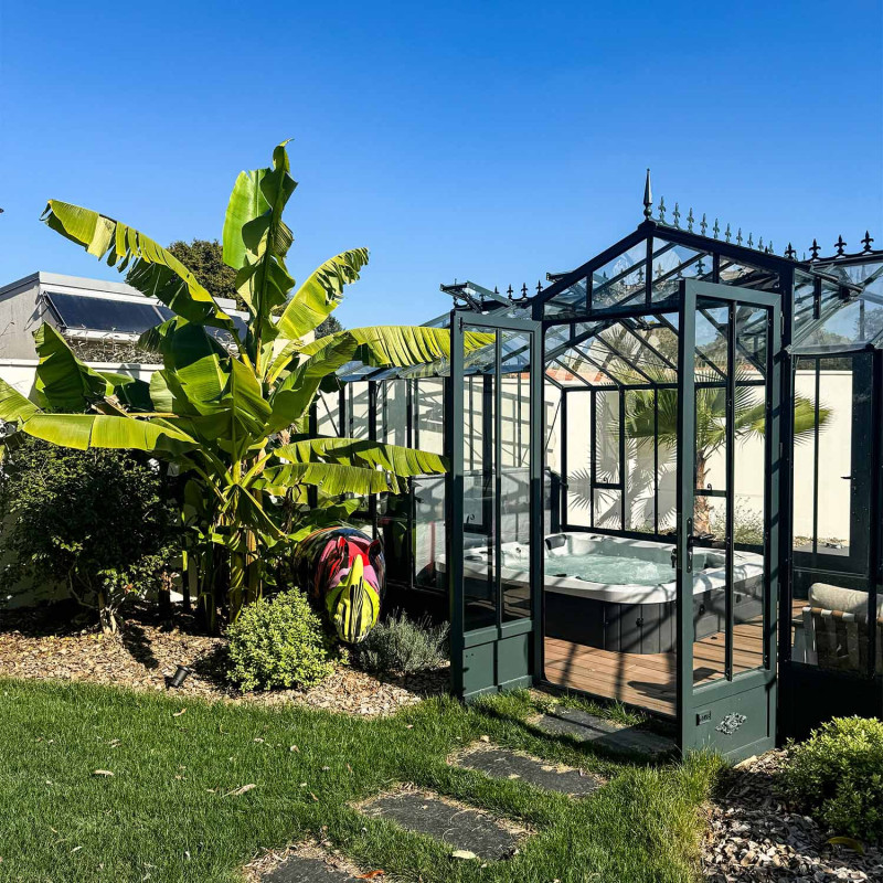 Glashaus CLASSIQUE Breite 3,50 m mit Dachgauben und Aluminiumsockel