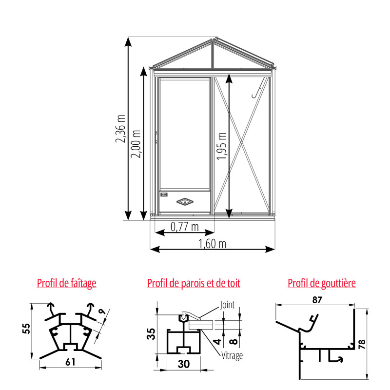 Gewächshaus LUXIA Breite 1,60 m