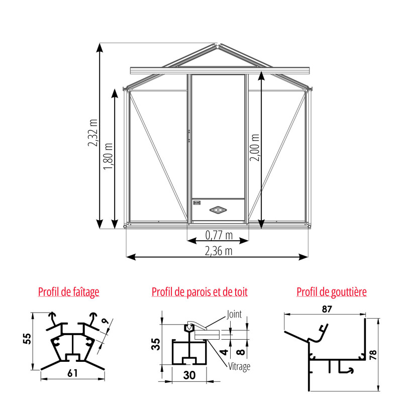 Gewächshaus ESSENTIA Breite 2,36 m