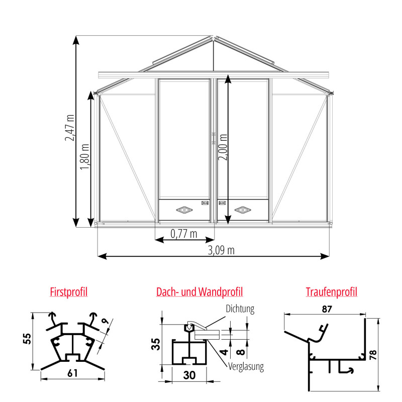 Gewächshaus ESSENTIA Breite 3,09 m