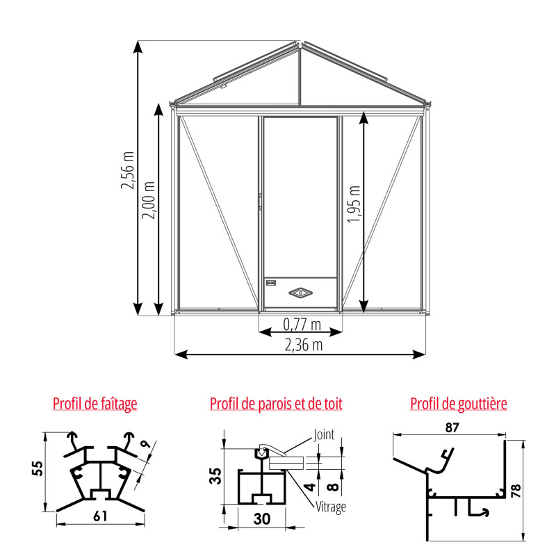 Gewächshaus LUXIA Breite 2,36 m