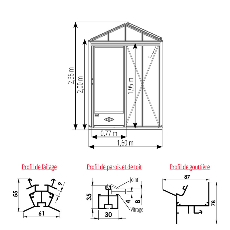 Gewächshaus LUXIA Retro Breite 1,60 M