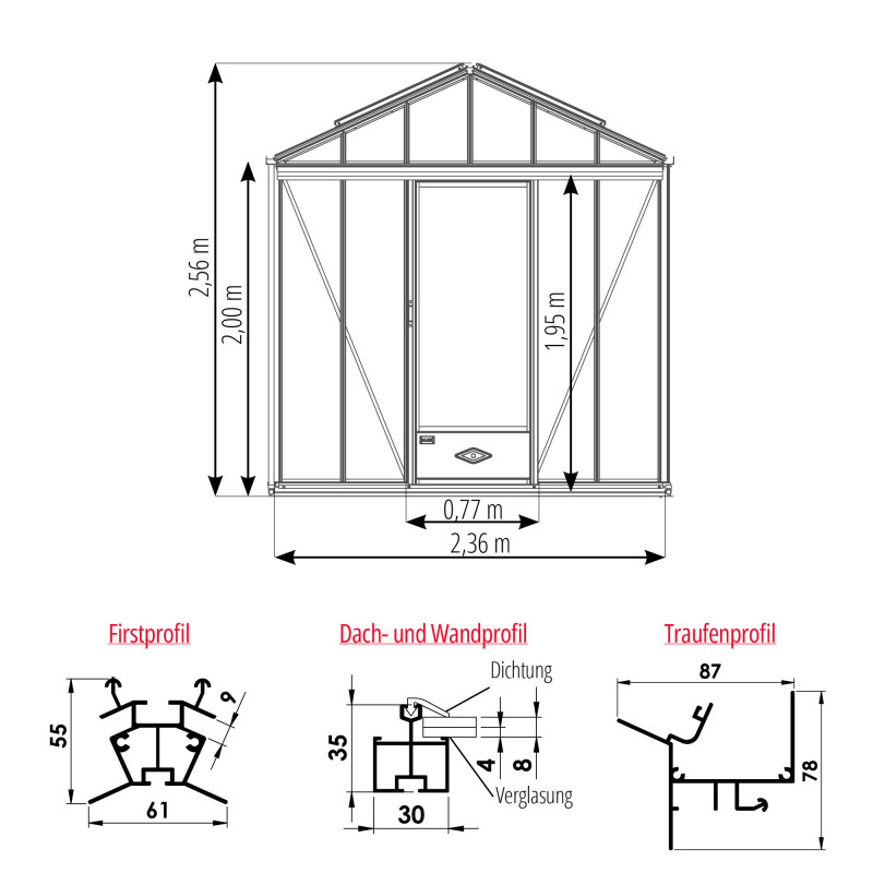 Gewächshaus LUXIA Retro Breite 2,36 m