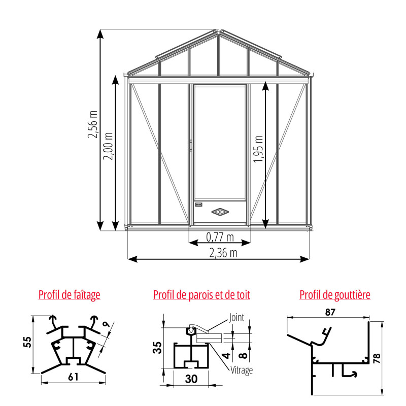 Gewächshaus LUXIA Retro Breite 2,36 m