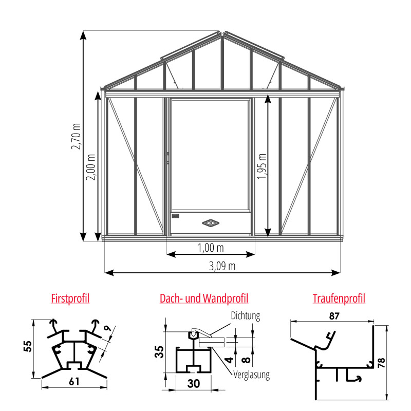 Gewächshaus LUXIA Retro Breite 3,09 m