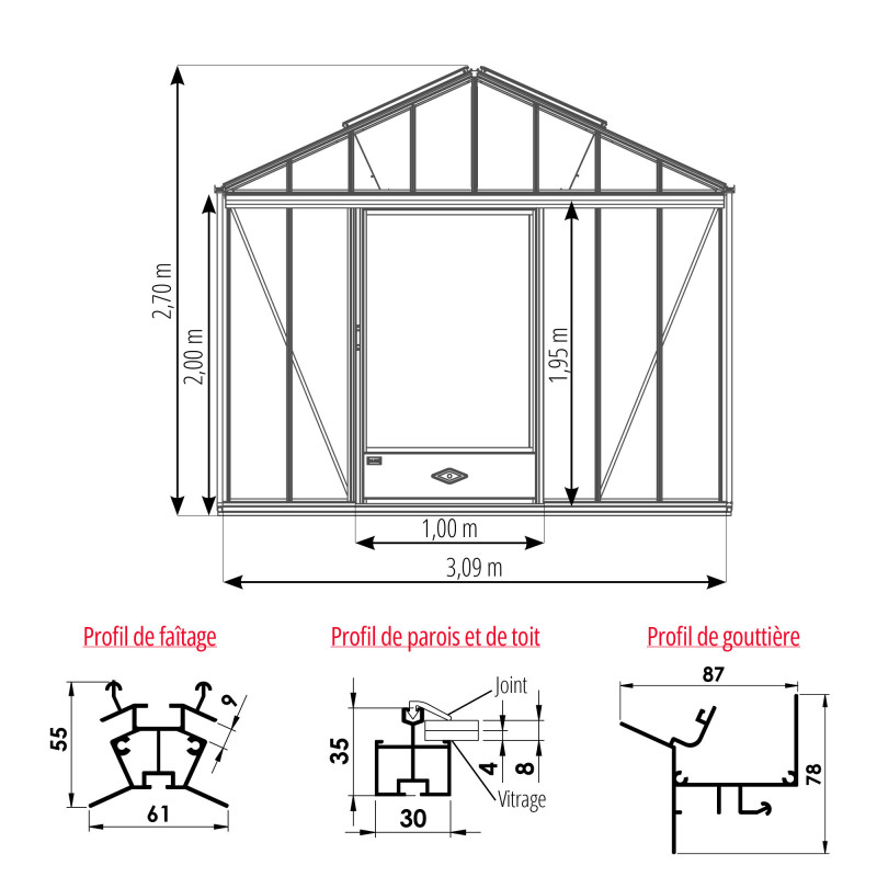 Serre LUXIA Rétro largeur 3,09 m