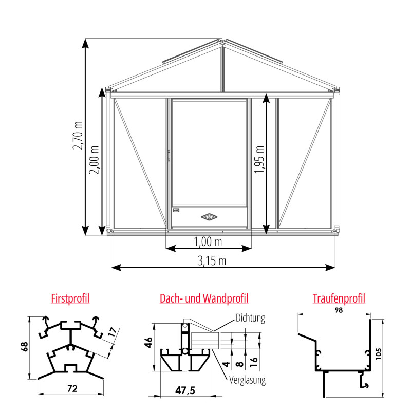 Gewächshaus SUPRA Breite 3,15 m