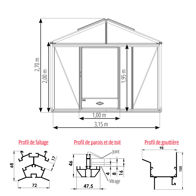 Serre SUPRA largeur 3,15 m