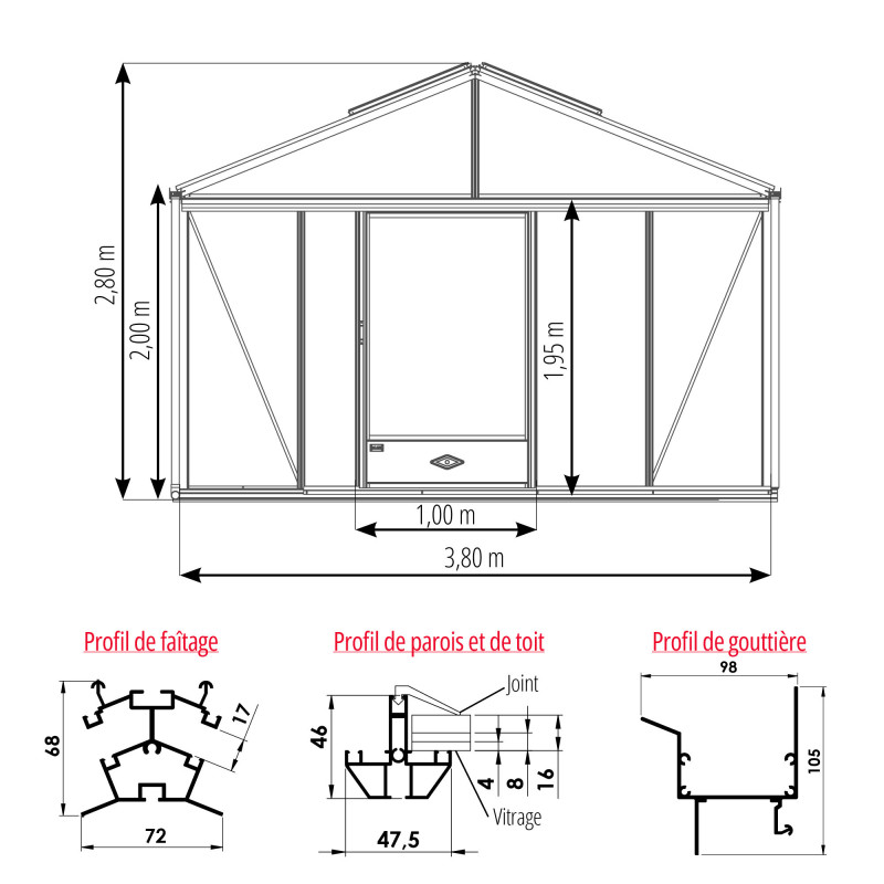 Gewächshaus SUPRA Breite 3,80 m
