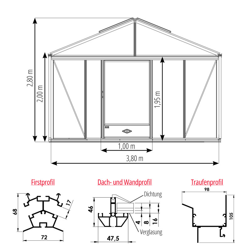 Serre SUPRA largeur 3,80 m