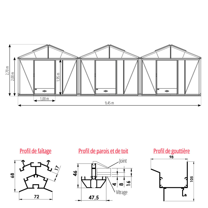 Gewächshaus SUPRA 3 Kapellen