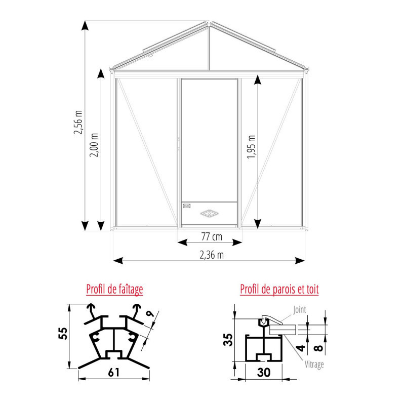 Gewächshaus LUXIA Breite 2,36 m