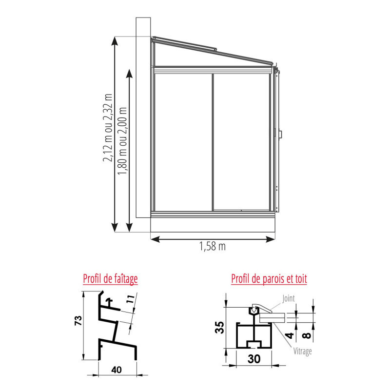 Anlehngewächshaus LUXIA Breite 1,58 m