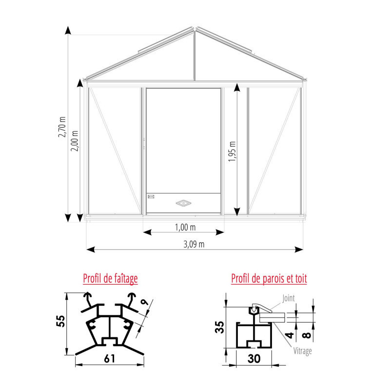 Serre LUXIA largeur 3,09 m