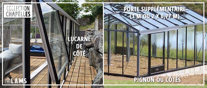 Option collection serre - lucarne de paroi, porte supplémentaire en façade et/ou sur les côtés