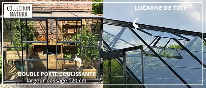 Double porte coulissante et lucarne de toit - SERRE MÉLISSA 4,90 m²